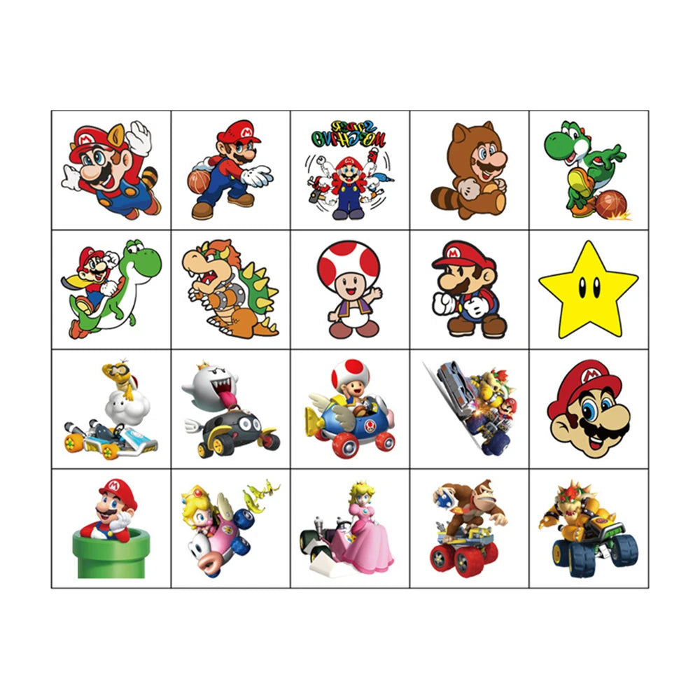 Lot de 20 autocollants de tatouage temporaires Super Mario.