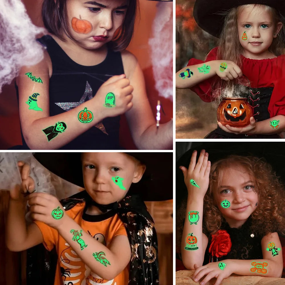 Ensemble de tatouages ​​temporaires d'Halloween pour enfants. Tatouages ​​fluorescents